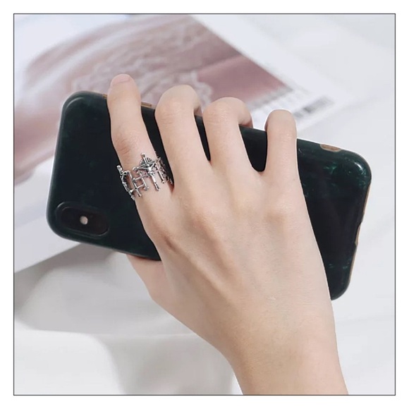 SILVER Adjustable Crucifixion Jesus Brutalist Style Ring - Picture 5 of 5